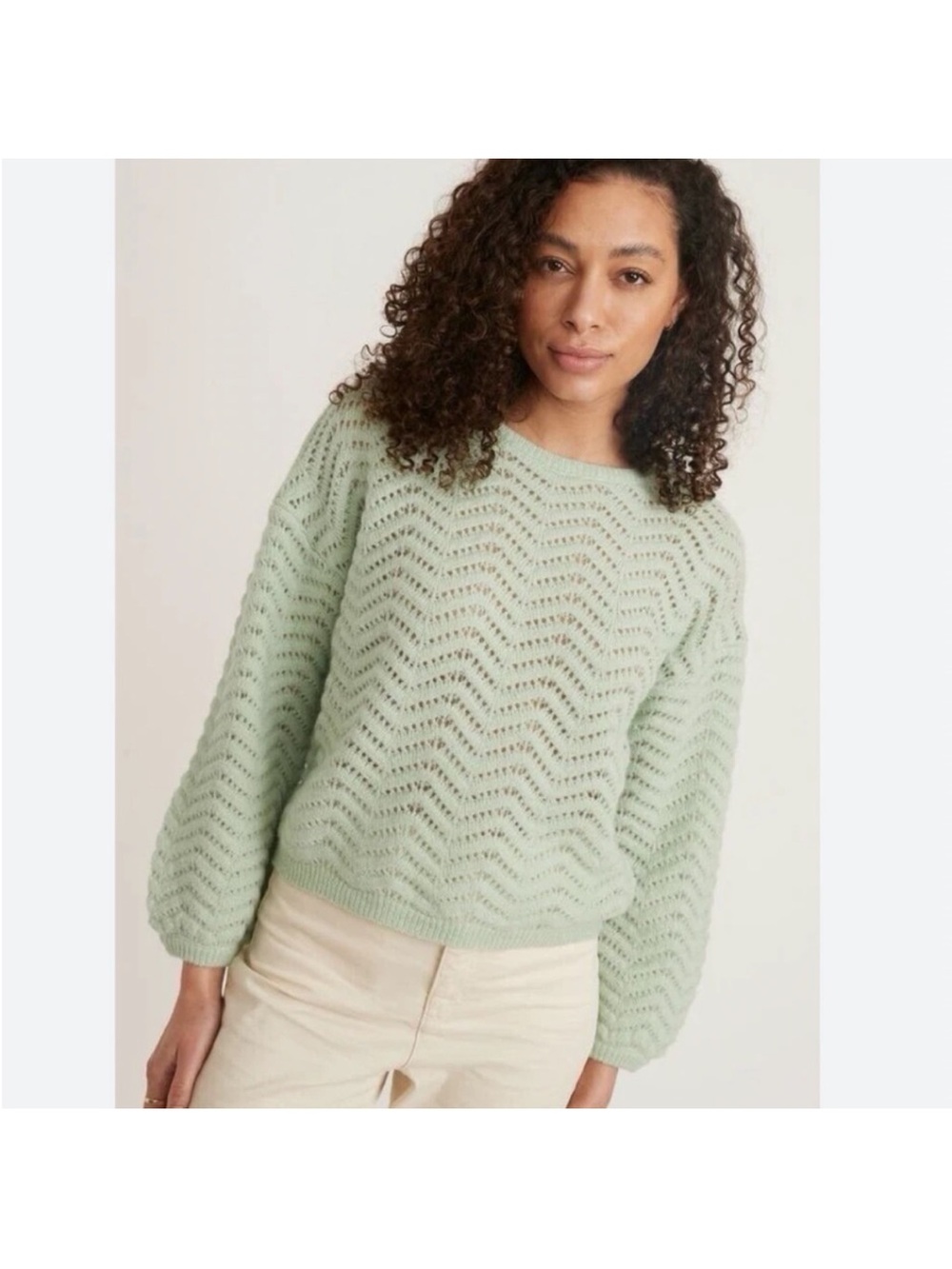 Marine Layer Alpaca Wool Green Openwork Crewneck Sweater